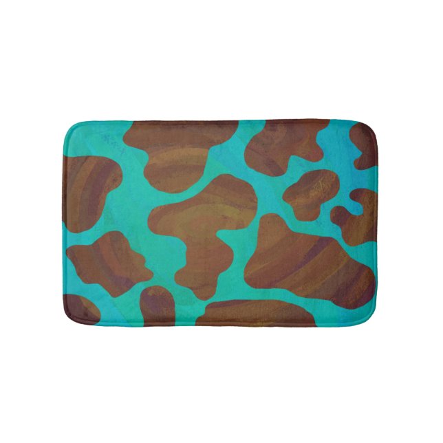 Tapis De Bain Impression Brown et Turquoise de vache (Devant)