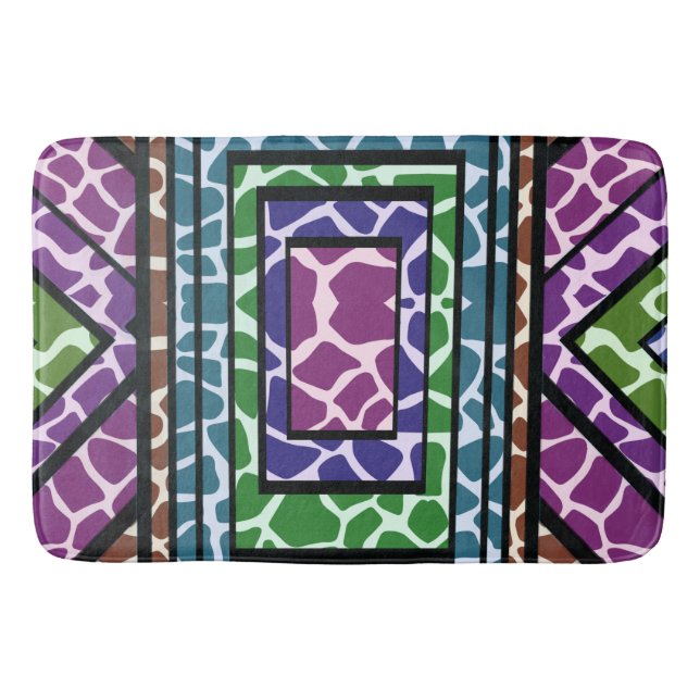 Tapis De Bain Impression d'animal de girafe arc-en-ciel géométri (Devant)