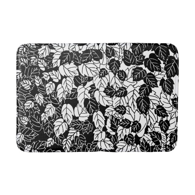 Tapis De Bain Impression feuille japonaise, noir et blanc (Devant)