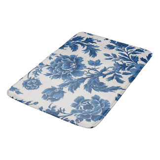 Tapis De Bain Impression florale d'inspiration victorienne bleue