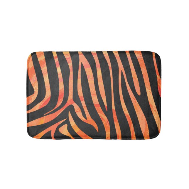 Tapis De Bain Impression noire et orange Zebra (Devant)