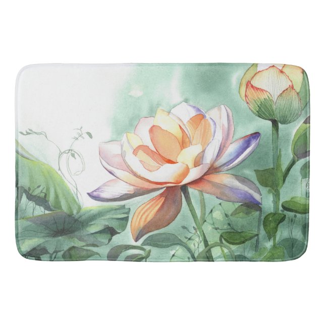 Tapis De Bain Impression sur toile de lotus à l'aquarelle (Devant)