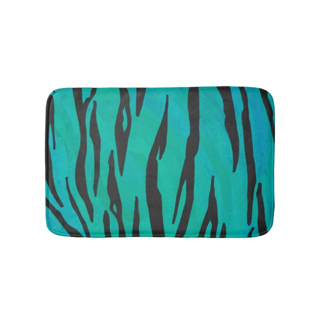 Tapis De Bain Impression Tigre Noir et Sarcelle (Devant)