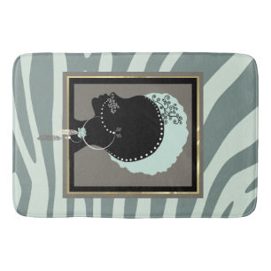 Tapis De Bain Impression verte à la menthe, crème et noir zèbre