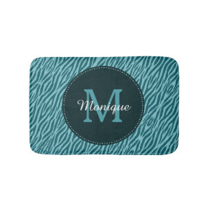 Tapis De Bain Impression Zèbre Turquoise avec Monogramme et nom