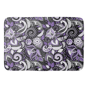 Tapis De Bain Imprimé à motifs paisley violet blanc noir