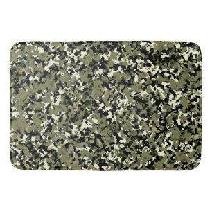 Tapis De Bain Imprimé de camouflage vert noir crème