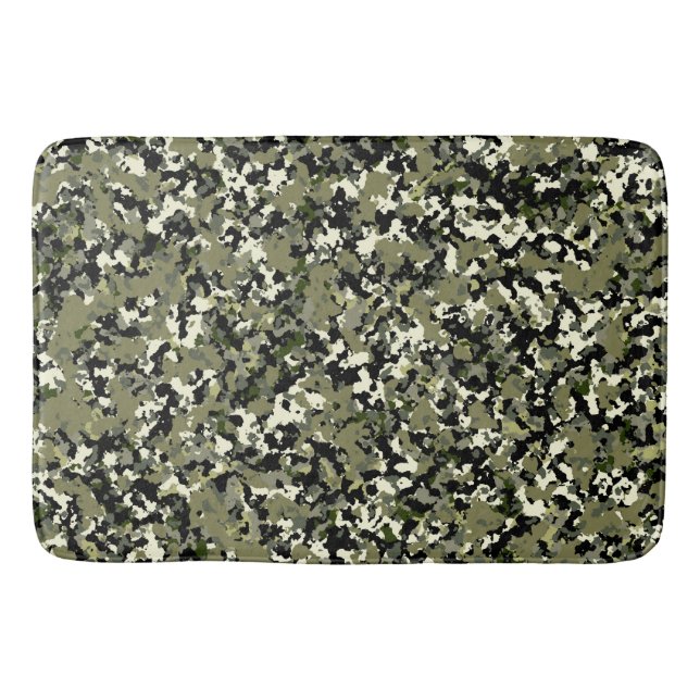 Tapis De Bain Imprimé de camouflage vert noir crème (Devant)