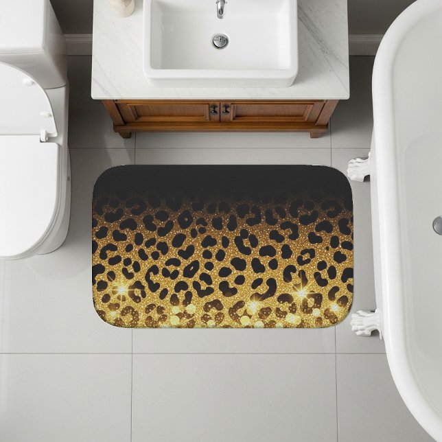 Tapis De Bain Imprimé de léopard pailleté or chic (Créateur téléchargé)