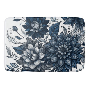 Tapis De Bain Imprimé floral bohème bleu et blanc