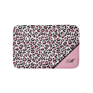 Tapis De Bain Imprimé léopard en rose blanc et noir avec monogra