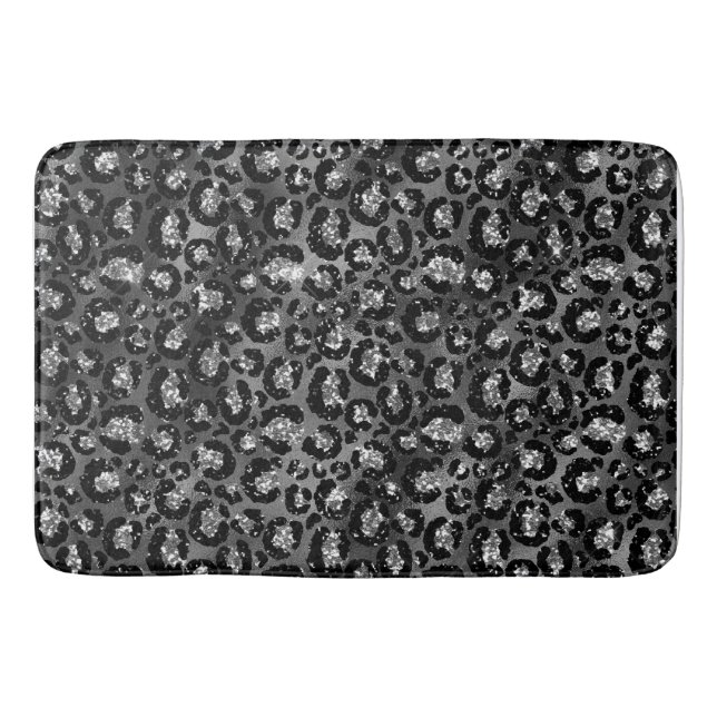 Tapis De Bain Imprimé léopard noir et gris argenté (Devant)