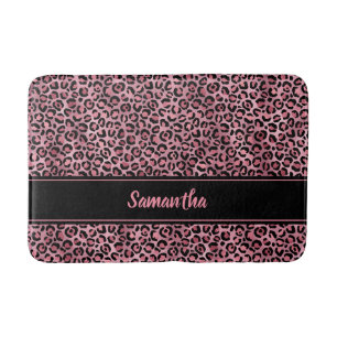 Tapis De Bain Imprimé Léopard Noir Rose Élégant Personnalisé