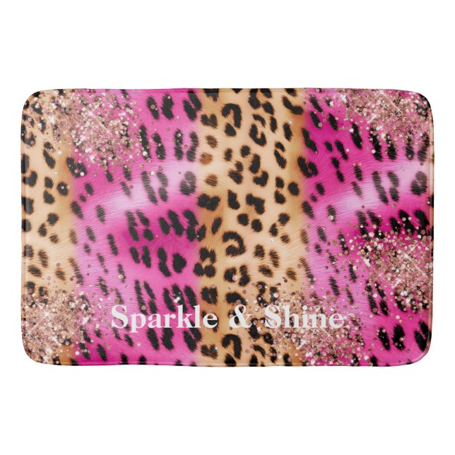 Tapis De Bain Imprimé léopard rose or rose pailleté brillant  (Devant)