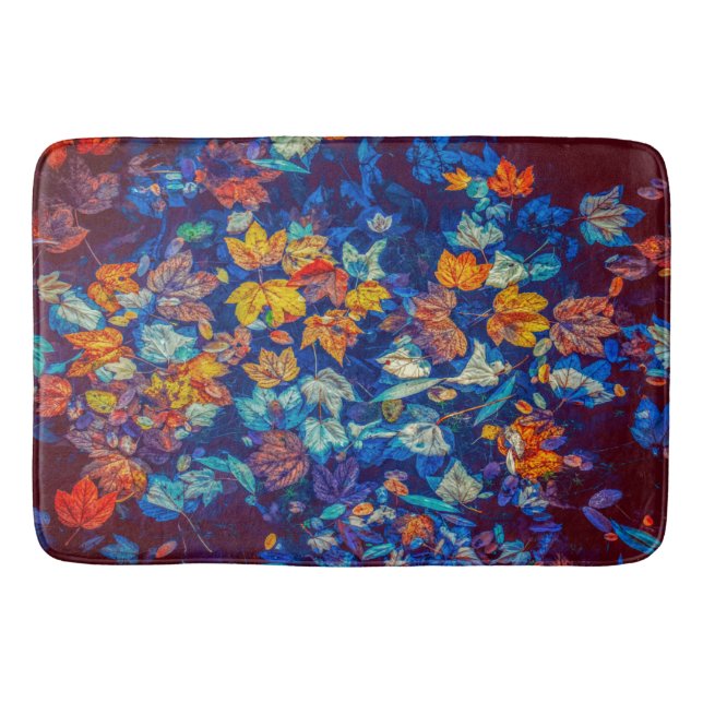 Tapis De Bain Indigo automne feuilles tourbillonnantes motif (Devant)