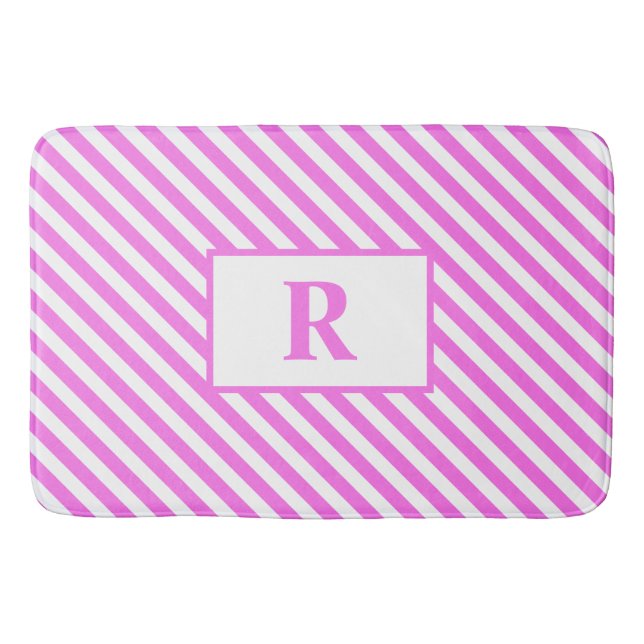 Tapis de bain initial personnalisé rose/blanc (Devant)