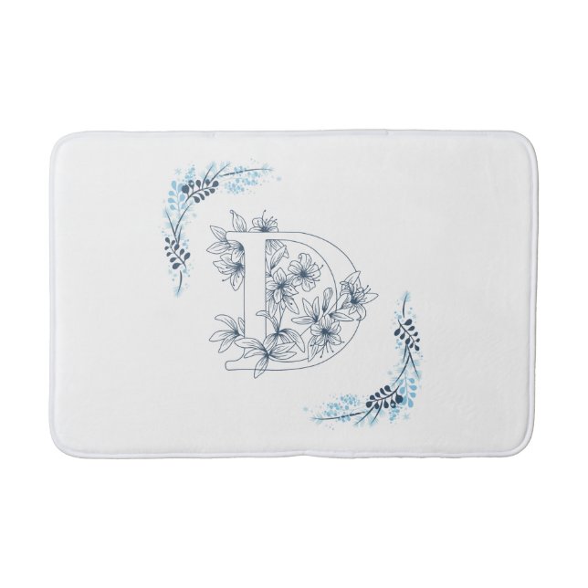 Tapis De Bain Initiale "D" Monogramme bleu Calme Floral (Devant)