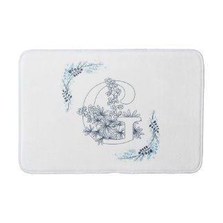 Tapis De Bain Initiale "G" Monogramme bleu Calme Floral
