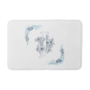Tapis De Bain Initiale "J" Monogramme bleu Calme Floral