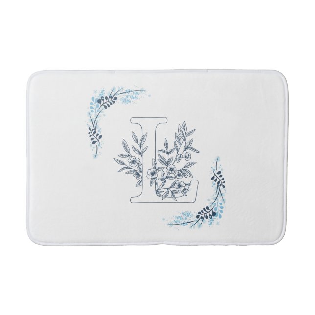Tapis De Bain Initiale "L" Monogramme bleu Calme Floral (Devant)