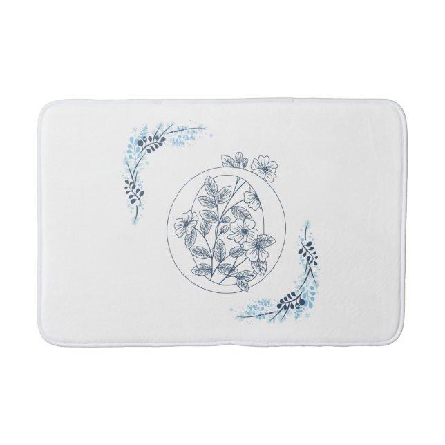 Tapis De Bain Initiale "O" Monogramme bleu Calme Floral (Devant)