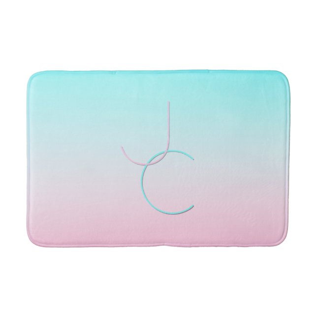 Tapis De Bain Initiales 2 superposées modernes | Turquoise Rose (Devant)