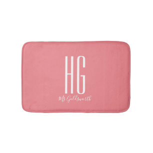 Tapis De Bain Initiales de monogramme Nom Corail Saumon Rose Mod
