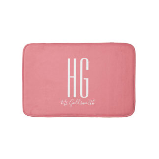 Tapis De Bain Initiales de monogramme Nom Corail Saumon Rose Mod