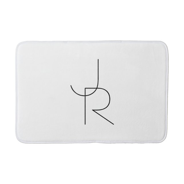 Tapis De Bain Initiales superposées Modernes 2 | Noir sur Blanc (Devant)