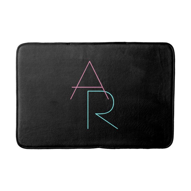 Tapis De Bain Initiales superposées modernes | Rose Turquoise No (Devant)