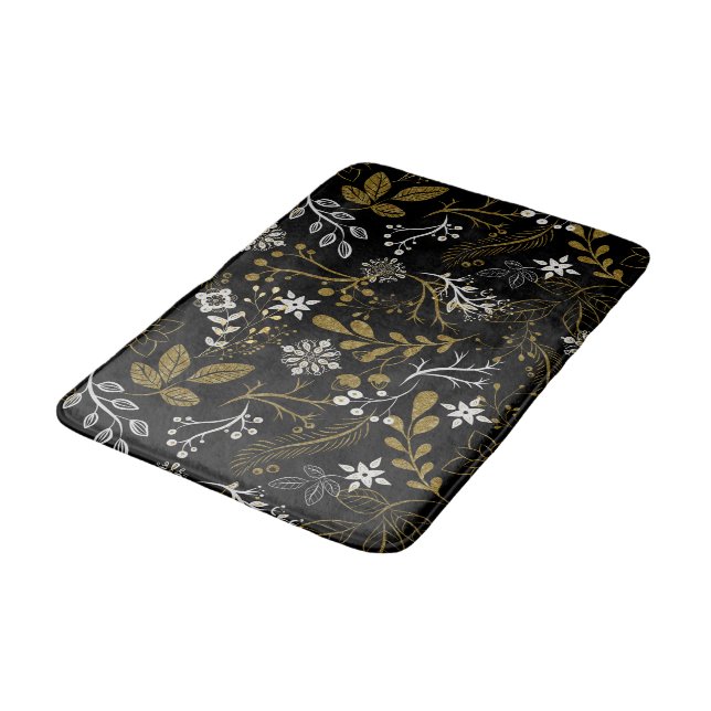 Tapis De Bain Intricate floral pattern with gold and white  (Angle)