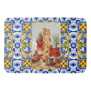 Tapis De Bain italien, art sicilien, maelica, tuiles, art baroqu