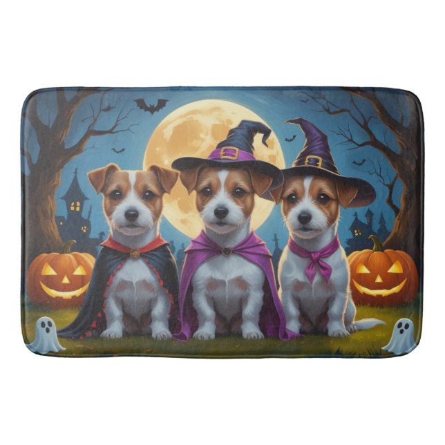 Tapis De Bain Jack Russell Chiens Citrouille Halloween Drôle (Devant)