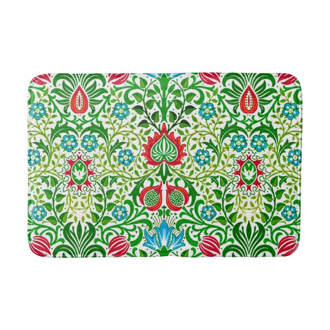 Tapis De Bain Jacobean Floral Damask, vert et corail rouge (Devant)