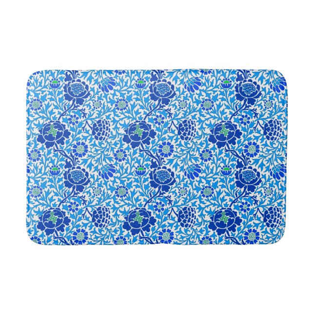 Tapis De Bain Jacobean Floral, Navy, Blanc et Cerulean Blue (Devant)
