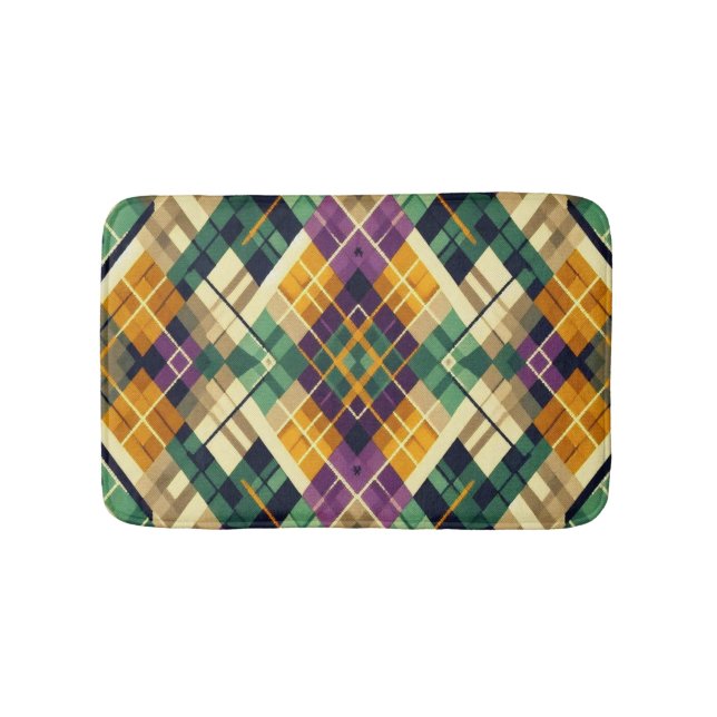 Tapis De Bain Jacquard Mardi Gras jaune violet vert (Devant)