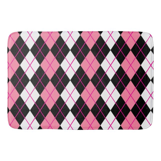 Tapis De Bain Jacquard rose noir blanc Diamant Design (Devant)
