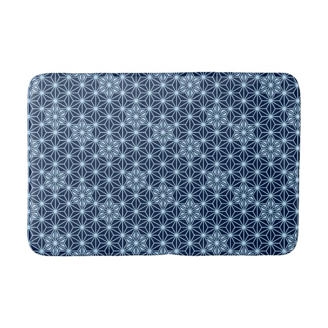 Tapis De Bain Japonais Asanoha Motif, Indigo et bleu clair (Devant)
