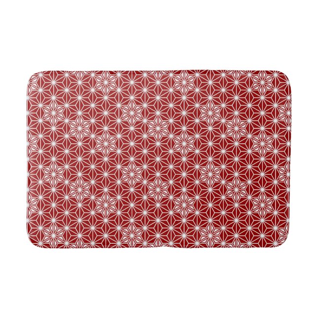 Tapis De Bain Japonais Asanoha Motif, Rouge profond & Blanc (Devant)