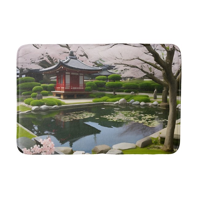 Tapis De Bain Japonais Sakura Cherry Blossom Garden Shrine Pond (Devant)