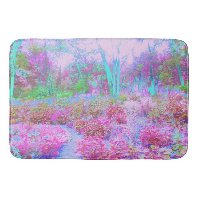 Tapis De Bain Jardin Abstrait impressioniste rose et turquoise (Devant)