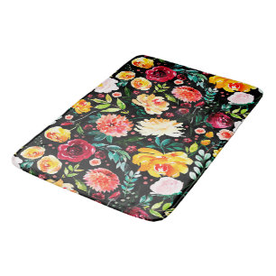 Tapis De Bain Jardin anglais coloré Fleurs d'aquarelle d'été