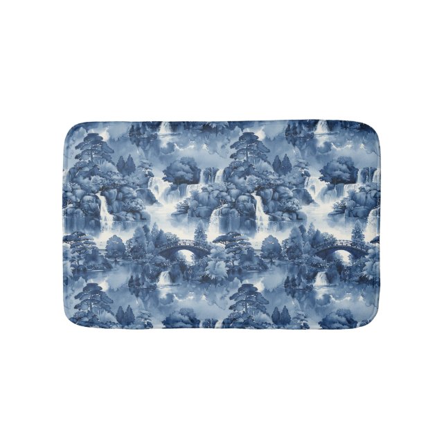 Tapis De Bain Jardin d'eau japonais en porcelaine blanche bleue (Devant)