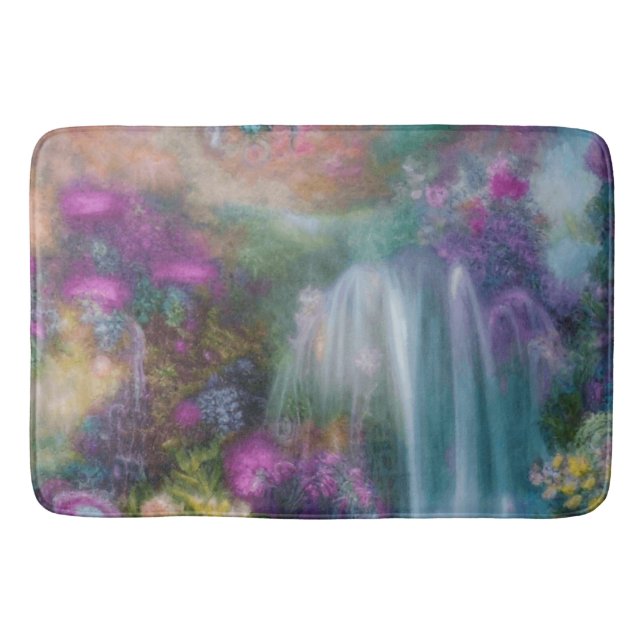Tapis De Bain Jardin D'Imaginaire Avec Fleurs Et Cascade Calme (Devant)