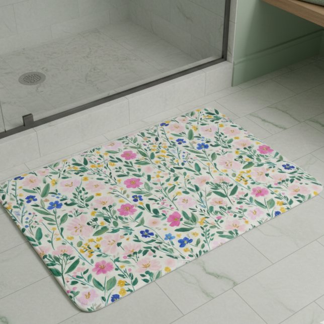 Tapis De Bain Jardin Floral (colorful preppy floral garden bath mat)