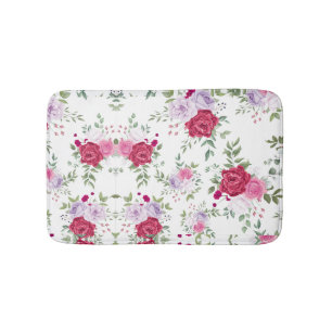 Tapis De Bain Jardin Floral Élégant Bourgogne & Lavande Rose