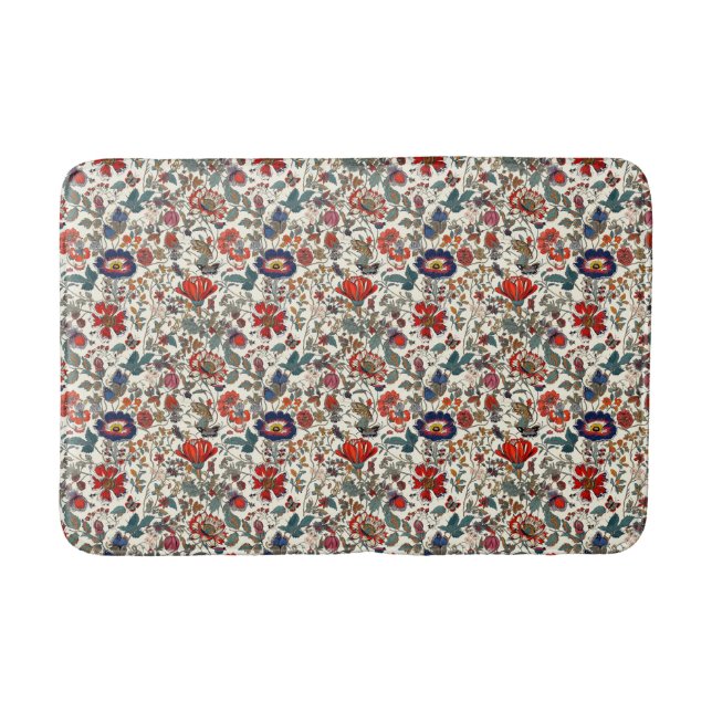 Tapis De Bain Jardin floral en rouge et bleu foncé (Devant)
