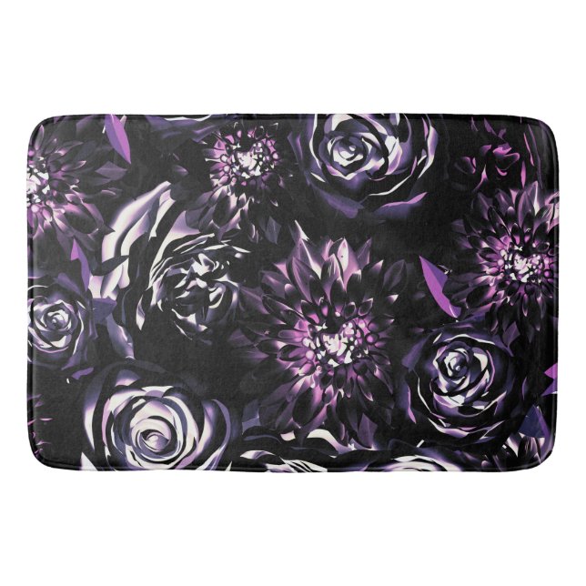 Tapis De Bain Jardin foncé Vis mauve Fleurs de Glam (Devant)