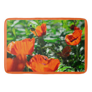 Tapis De Bain Jardin stylisé Rouge Orange Fleurs de pavot