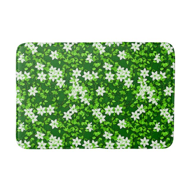 Tapis De Bain Jasmin Blanc Parmi Les Feuilles Verts (Devant)
